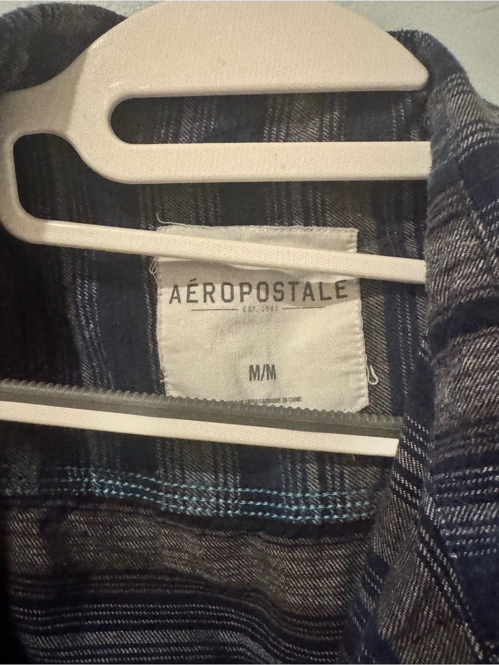 Aeropostale Men's Navy and Gray Striped Button-Down Shirt - Picture 5 of 5